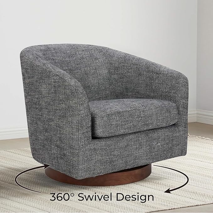 CHITA Swivel Accent Chair, FSC Certified Upholstered Fabric Barrel Chair for Living Room, Fully Assembled, Dark Grey