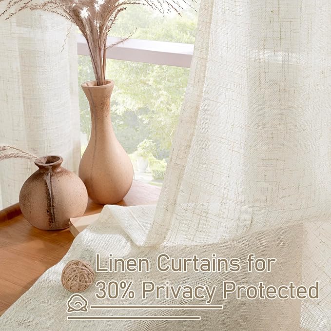 LAMIT Natural Linen Curtains for Living Room 2 Panels Set, 78 Inch Faux Linen Textured Light Filtering Drapes Bronze Grommet Boho Panels for Farmhouse/Bedroom/Porch, 52 x 78 Inch