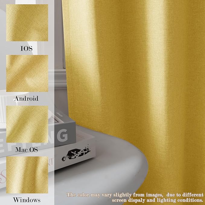 100% Blackout Linen Textured Drapes for Bedroom Pinch Pleated Curtains for Track System Portable Drapery for Sliding Glass Door/Storage/Space Room Divider, 70" Wx96 L, 1 PC, Yellow