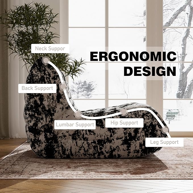 Bean Bag Chair, Fireside Chair Bean Bag Sofa Large Bean Bag Chair for Adults, Bean Bag Chairs for Teens with High Density Comfortable Foam, Memory Foam Bean Bag for Living Room, Bedroom(Black Pattern)