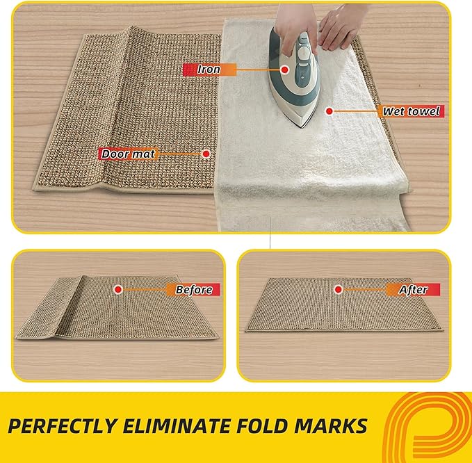 JSEI Dirt Trapper Door Mat 24"x36" Non-Slip Washable Entrance Mat, Dog Doormats, Absorbent & Fade-Resistant Floor Mats, Low Profile Welcome Mats for Entryway, Front Door, and Inside Entrance, Beige