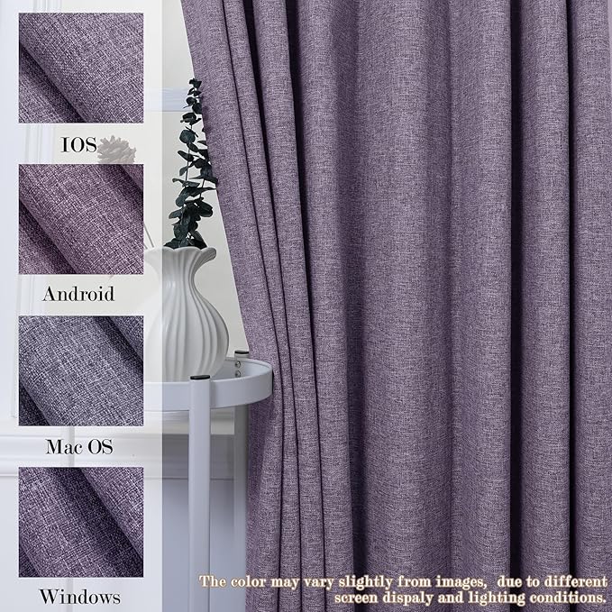 100" W x 96" L Faux Linen Room Divider Curtains, Full Blackout Pinch Pleated Drapes for Traverse Rod, Bedroom Divider Privacy Drapery with Hooks for Ceiling Track, 1 Panel, Violet