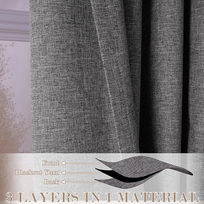 Room Divider Curtains Screen Partitions, Linen Look 100% Blackout Drapery 84 Inches Long, 120" Wide Pinch Pleated Window Drapes, Privacy Protecting, Light Blocking, (1 PC, Natural Grey)