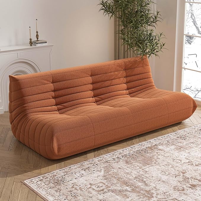Bean Bag Chair, Oversized Fireside Chair Bean Bag Sofa Large Bean Bag Chair for Adults, 3 Seater Bean Bag Chairs for Teens with High Density Comfortable Foam, Bean Bag for Living Room, Bedroom(Orange)