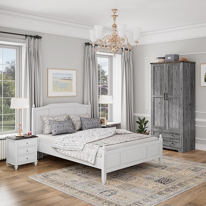 Brafab Armoire Wardrobe Closet with 2 Modern Doors, 71" Tall Freestanding Closet Wardrobe Cabinet with Drawers and Hanging Rail, Light Wooden Storage Cabinet with Shelve for Bedroom (Grey, 4 Doors)