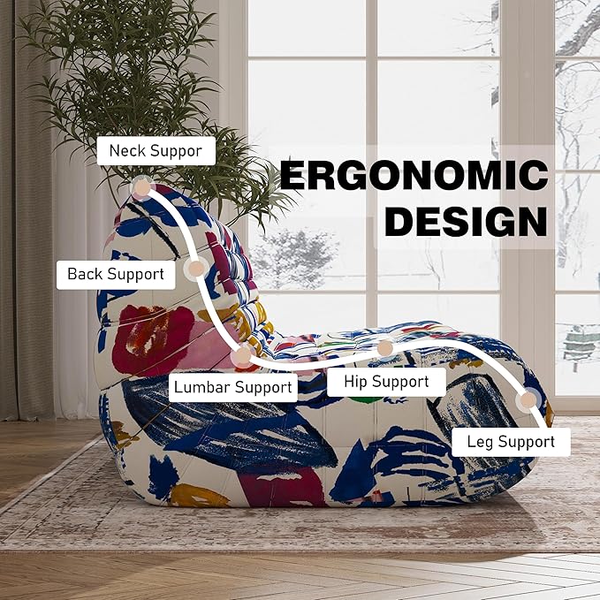 Big Bean Bag Chairs for Adults, 3 Seater Large Bean Bag Sofa, Fireside Chair Lazy Sofa Chair with High Density Comfortable Foam, Modern Bean Bag for Living Room, Bedroom, Office (Multicolor)