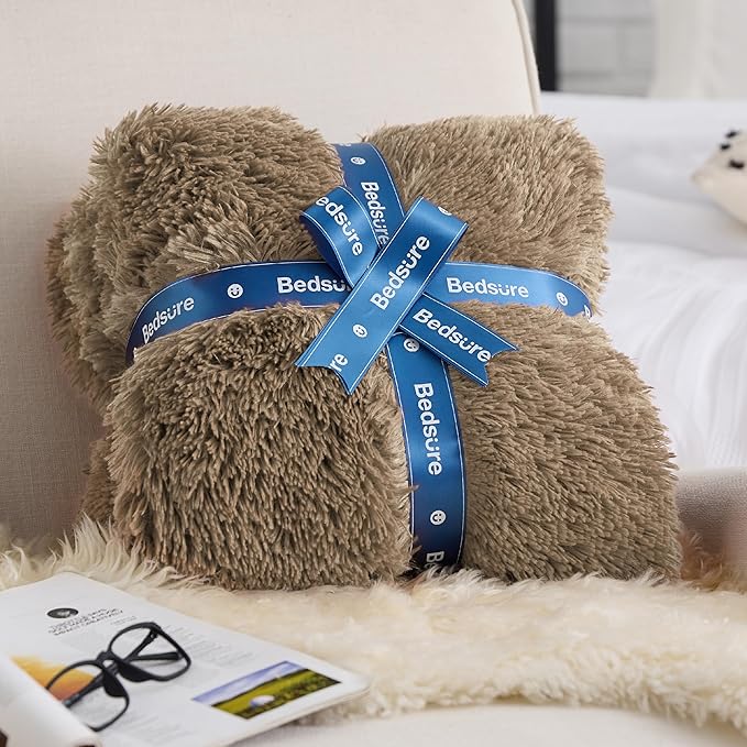 Bedsure GentleSoft Fluffy Light Chocolate Brown Throw Blanket, Brown Decor Cozy Gifts for Women Men, Soft Fuzzy Sherpa Fleece Plush Thick Warm Furry Faux Fur Throw Blanket for Couch, Bed, 50x60