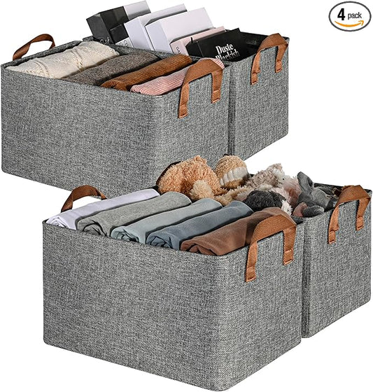 GRANNY SAYS Closet Storage Baskets, Collapsible Fabric Storage Bins with Metal Frame, Clothes Organizer Bins, Large Baskets for Shelves, Gray, 4-Pack