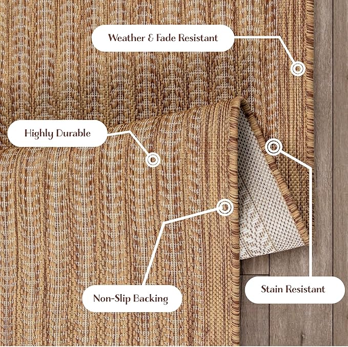 Adiva Rugs Outdoor Indoor Area Rug, Weather Resistant, Easy to Clean, Stain Resistant Floor Mat for Dining Room, Backyard, Deck, Patio (Wooden, 6' x 9')