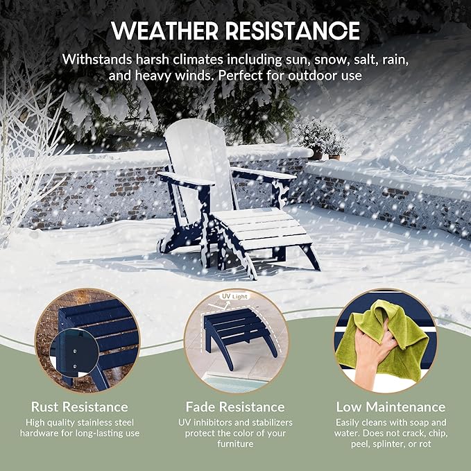 WestinTrends Outdoor Ottoman, Patio Adirondack Ottoman Foot Rest, All Weather Poly Lumber Folding Foot Stool for Adirondack Chair, Widely Used for Outside Porch Pool Lawn Backyard, Navy Blue
