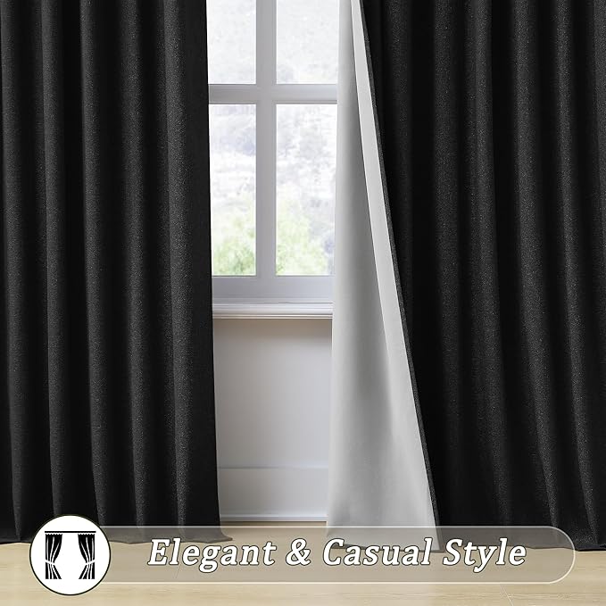 RAIN CITY Full Blackout Curtains 90 Inch Long, Black Out Curtains 2 Panels Set Burg, Back Tab Pocket Track Pleated Look Curtains for Bedroom Living Room Sliding Glass Door-50x90