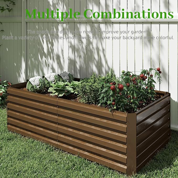 8x4x2 ft Raised Garden Bed, Large Metal Planter Raised Beds, Planters for Outdoor Plants for Vegetables, Flowers, Herbs, Fruits, and Succulents.