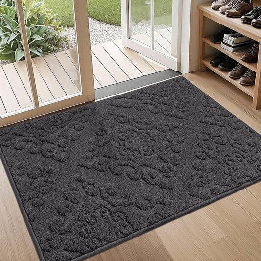 COSY HOMEER-Door-Mat-Non-Slip-Entryway-Rug 32”x48” Absorbent Welcome Mats Washable Dirt Trapper Door Mat Entrance Floor Mats for Front Back Doormats and Wet Shoes,Dark Grey