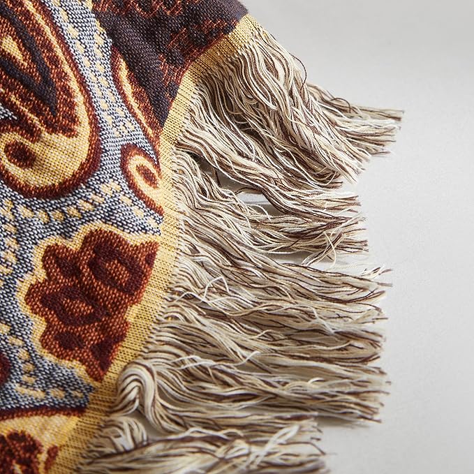 Boho Throw Blanket for Bed 80”x90”, 100% Cotton Woven Blanket for Couch Sofa, Ultra Soft 4-Layer Muslin Quilt with Patchwork Floral Printed, Farmhouse Bed Blanket/Cover for Living Room Decor