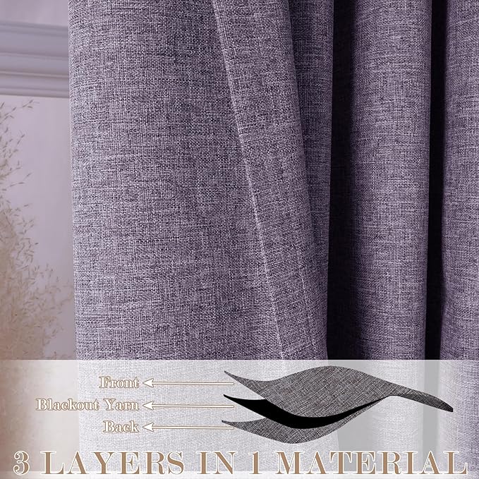 Room Divider Curtains Screen Partitions, Linen Look 100% Blackout Drapery 108 Inches Long, 100" Wide Pinch Pleated Window Drapes, Privacy Protecting, Light Blocking, (1 PC, Violet)