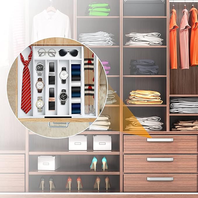 Bellsal White Silverware Organizer Kitchen Drawer Organizer Expandable Bamboo Utensil Holder Cutlery Tray for Kitchen Utensil and Flatware Bedroom Office