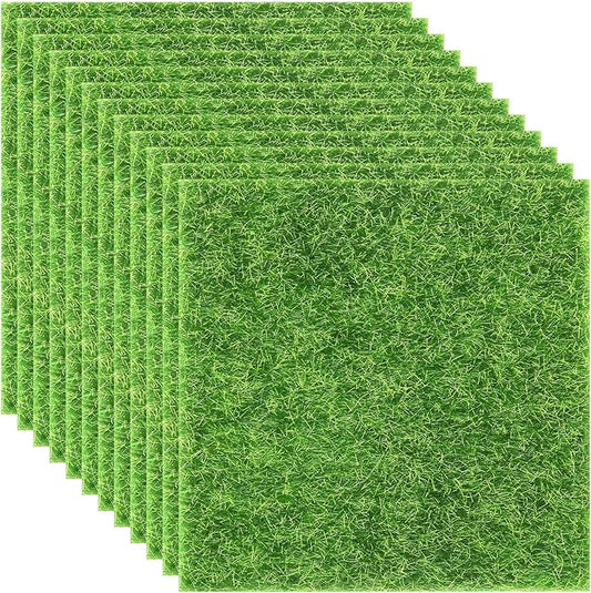 Elcoho 12 Pieces Fake Grass for Crafts Fairy Garden 6 x 6 Inches Artificial Garden Grass for Miniature Ornament Dollhouse DIY Decoration