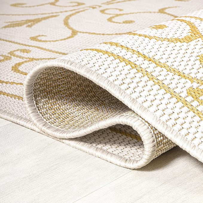 JONATHAN Y Vintage Filigree Indoor Outdoor Area Rug 9X12 Cream/Yellow, Charleston Textured Weave for Backyard, Patio, Porch, Easy-Cleaning, High Traffic, Pet-Friendly, Non-Shedding (SMB106M-9)