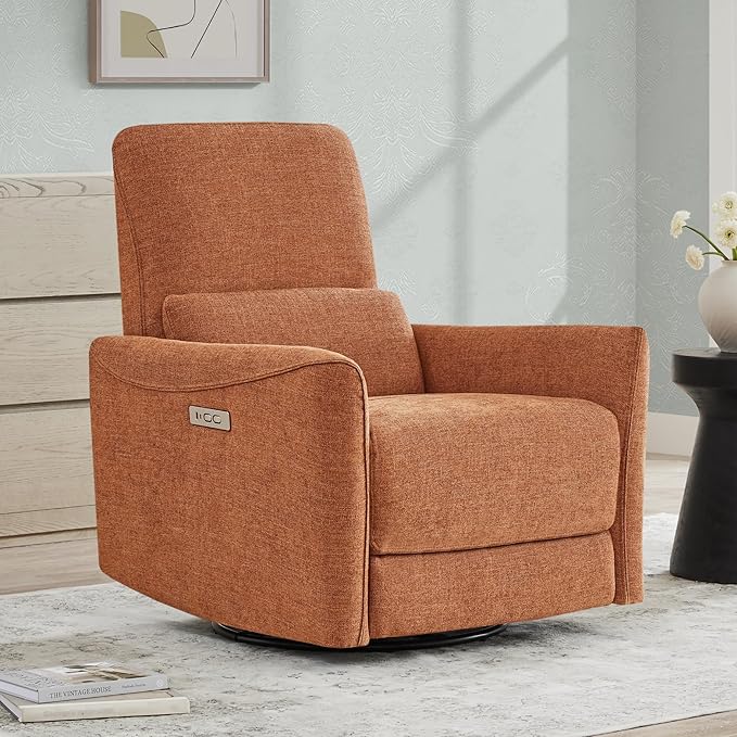 CHITA Power Recliner Chair Swivel Glider, FSC Certified Fabric Living Room Nursery Reclining Sofa Chair with Lumbar Support,Terracotta