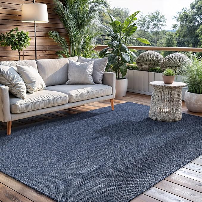 CAMILSON Outdoor Rug 10x14 Modern Area Rugs for Large Indoor and Outdoor Patios and Porches - Waterproof, Washable, Non-Shedding, Easy-to-Clean Outside Carpet (10 x 14, Solid - Navy Blue)