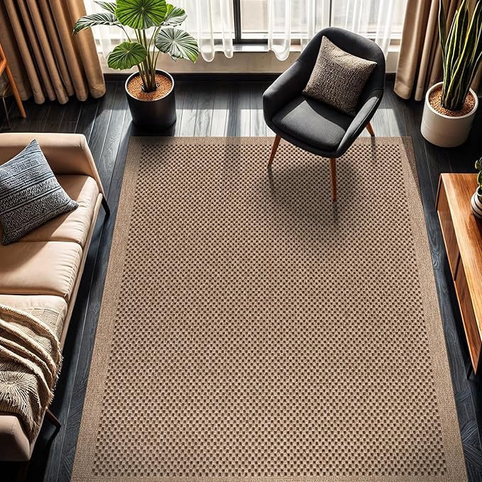 CAMILSON Easy Jute Rug 6x9, Indoor Outdoor Natural Color Fiber Area Rugs for Living Room Patio and Kitchen Rug, Sisal Boho Woven Design, Easy-Cleaning, Washable Outside Carpet Alfombras para(6 x 9)