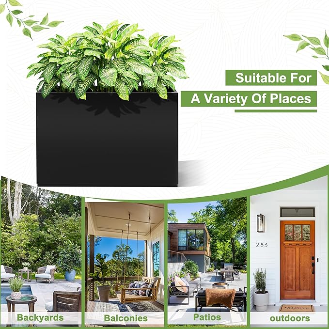 FENCY Metal Rectangular Planter Box Large Planters for Outdoor Plants, Rectangular Tall Planters for Outdoor Plants with Drainage Holes (35.4" L x 9" W x 25.6" H)