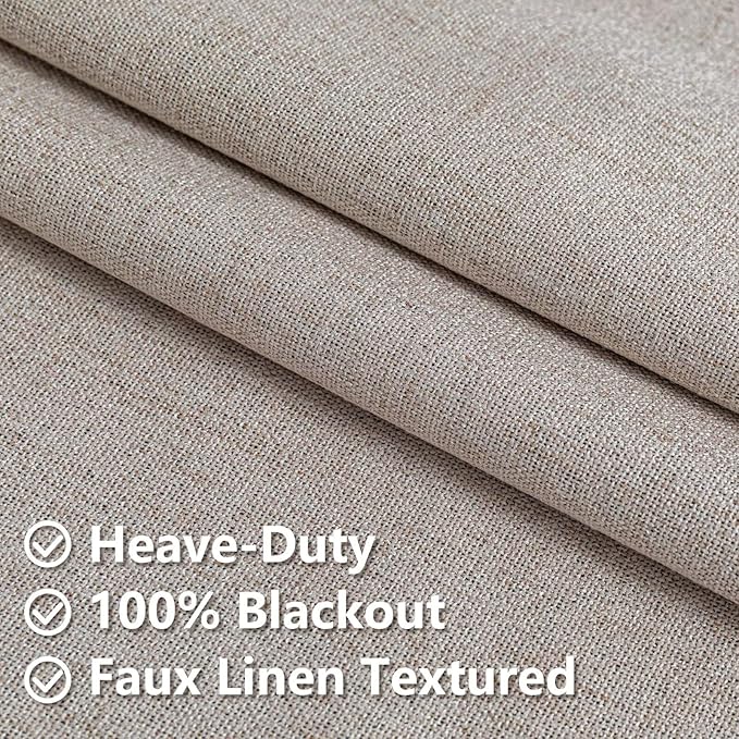 Blackout Curtains 84 Inch Length 2 Panels Set, 100% Black Out Textured Thermal Curtains, Grommet Privacy Light Blocking Drapes for Living Room Bedroom Luxury Decor(52W × 72L inch, Beige)