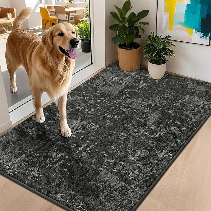 BEQHAUSE Dirt Trapper Door Mat 32"x48" Non-Slip Door Mats Washable Entryway Rugs Stain Resistant Doormat Absorbent Welcome Floor Mat for Front Back Door, Muddy Wet Shoes & Paws,Dark Grey