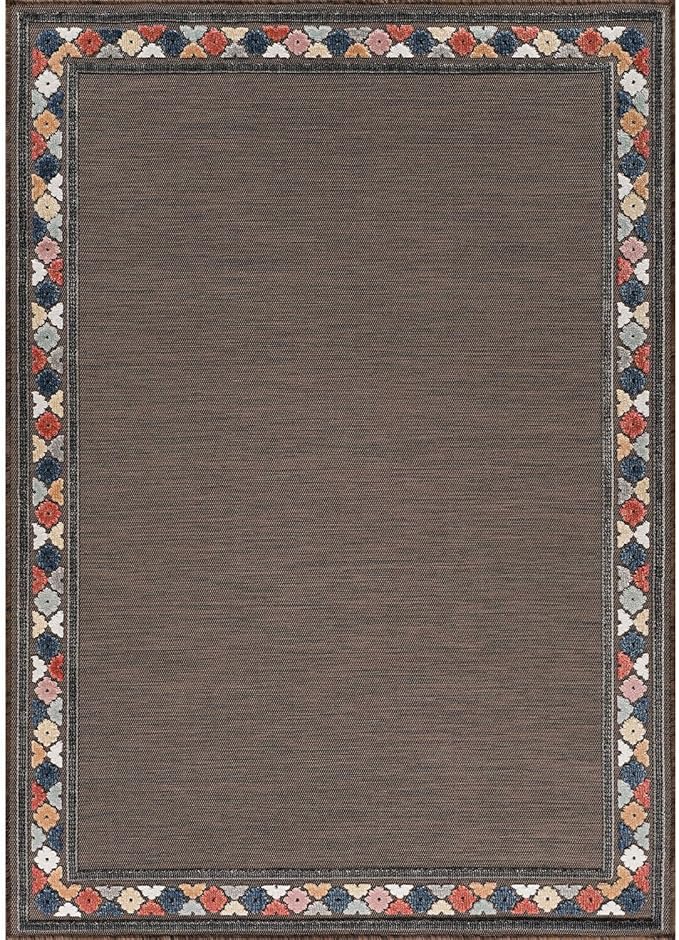 Beverly Rug Outdoor Rug 5x7 Modern Bordered Area Rugs for Indoor and Outdoor Patio Easy to Clean Non Shedding Living Room Porch Garden Washable Outside Carpet (5 x 7 Brown)