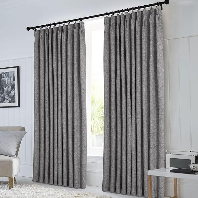 Macochico Pinch Pleated Blackout Linen Curtains 96 Inches Long 100% Light Blocking Burlap Curtains for Bedroom Living Room Thermal Window Panels with Tieback 72”Wx96”L Gray 1 Panel