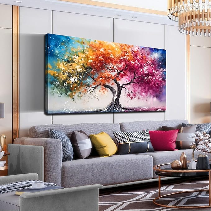 Alsingbago Colorful Tree Canvas Wall Art for Living Room Bedroom Home Office Orange and Pink Tree Picture Modern Artwork Ready to Hang Size 30x60