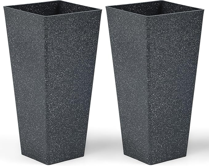 28" Large Tall Planters for Outdoor Plants, Set of 2 V-Shaped Planter Box with Black Terrazzo Look, Durable and Weather Resistant, Ideal or Garden, Patio, Porch or Home use.