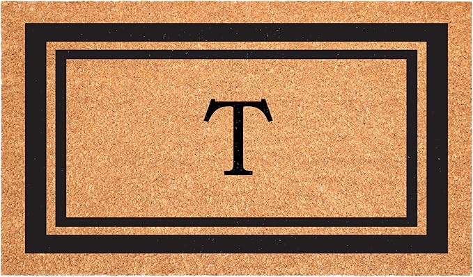 Calloway Mills 152962436T Black Border 24" x 36" Monogram Doormat, (Letter T)