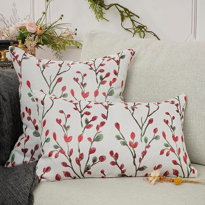 YOUR SMILE Classical Embroidery Jacquard Christmas Red Square Decorative Throw Pillow Case Cushion Cover,12x20 inch