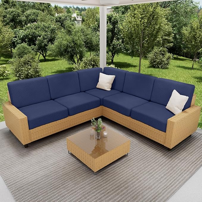 hyha Waterproof Couch Cushion Covers for Pets, Non Slip Sofa Seat Cover for Dogs Washable, Soft Thick Stretch Jacquard Fabric, Sofa Slipcovers with Elastic Bottom (1 Chaise+2 Seater, Navy)