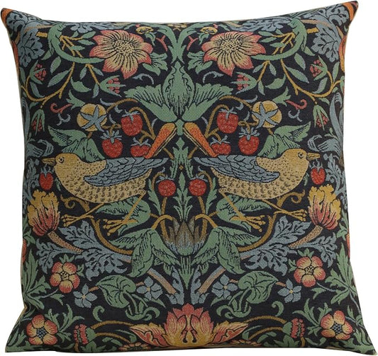 Charlotte Home Furnishings Throw Pillow Covers, Decorative Boho Pillow Covers for Couch, Living Room, Blue Strawberry Square Cushion Cases 18x18 in, European Cotton Jacquard Woven, Cozy Bedroom Decor