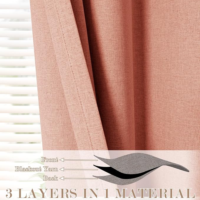 Extra Wide 100% Blackout Linen Textured Curtains - Room Dividers, W150 x L108 (1 Panel), Pinch Pleat Drapes for Living Room, Full Light Block Out Drapery for Sliding Door, Orange