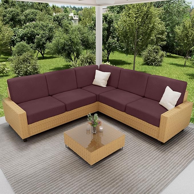 hyha Waterproof Couch Cushion Covers for Pets, Non Slip Sofa Seat Cover for Dogs Washable, Soft Thick Stretch Jacquard Fabric, Sofa Slipcovers with Elastic Bottom (1 Piece for Medium, Chocolate)