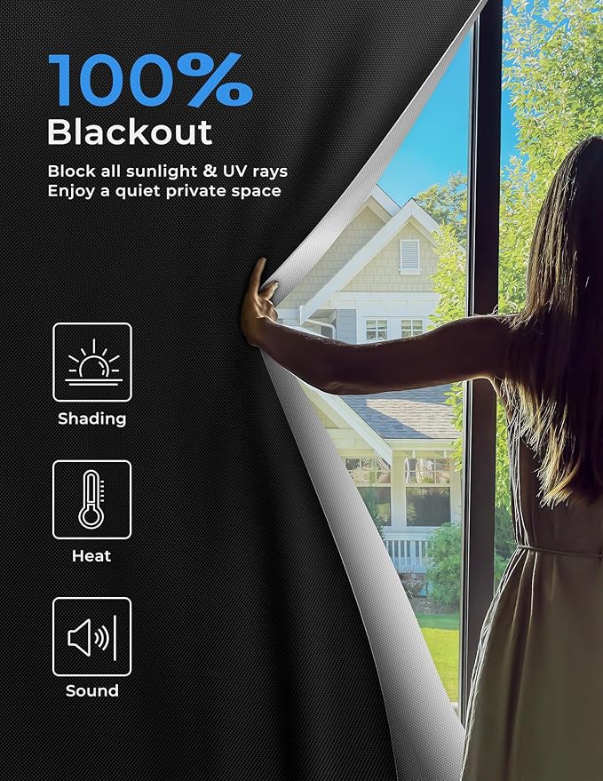 Sumobaby Blackout Curtains for Bedroom Portable 126”x59”Black Out Window Cover with Heat-Resistant Hook&Loop Tape,100%Blackout Shades,NoDrill Blinds for Windows DIY Cut Fit for Nursery&Dorm Room,Black