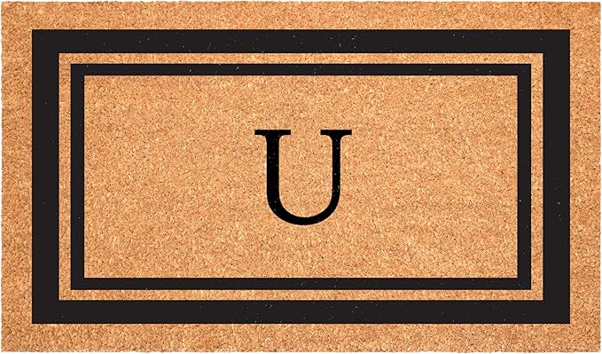 Calloway Mills 152961830U Black Border 18" x 30" Monogram Doormat, (Letter U)