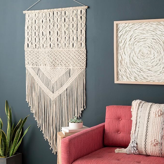 Mark&Day Wall Hanging, Tumeltsham Bohemian/Global Farmhouse Cream Tapestry Wall Hanging for Living Room, Bedroom, Office or Kitchen (60"H x 29"W)