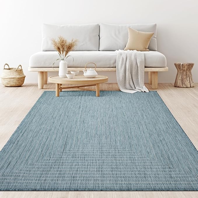 Adiva Rugs Outdoor Indoor Area Rug, Weather Resistant, Easy to Clean, Stain Resistant Floor Mat for Dining Room, Backyard, Deck, Patio (Aqua Weiss, 6' x 9')