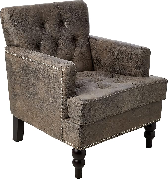 Christopher Knight Home GDFStudio Medford Brown Tufted Club Chair, Fabric Accent Chair with Studded Nailhead Accents