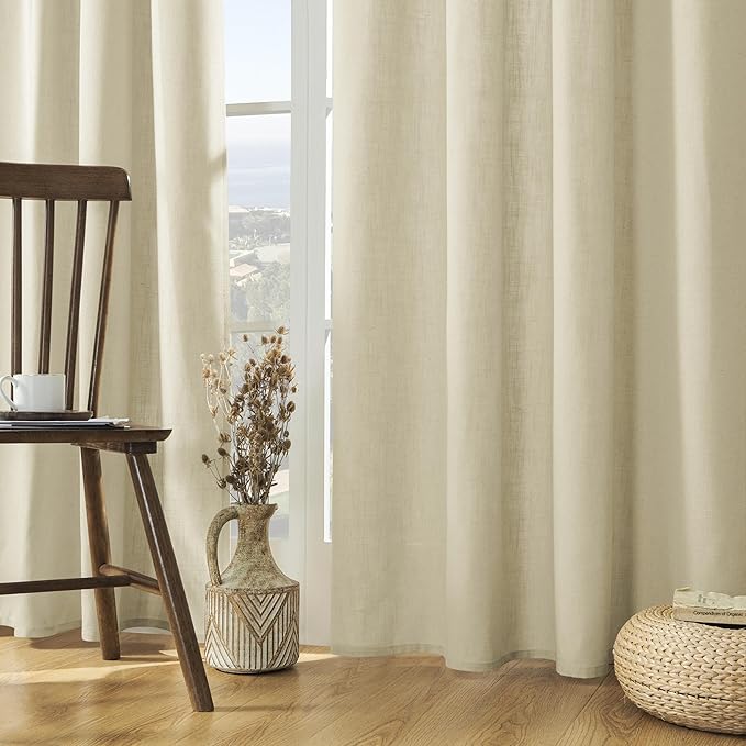 Joydeco Linen Curtains, 90 Inch Length, 2 Panels Set for Living Room, Light Filtering
