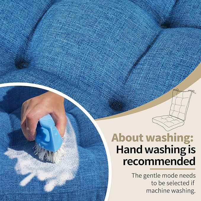 BUYUE Chair Cushion Set for Rocking Chair, Back Pillow & Seat Cushion with Ties, Original Woven Fabric Non-Slip Chair Pads for Elderly Sitting, Blue