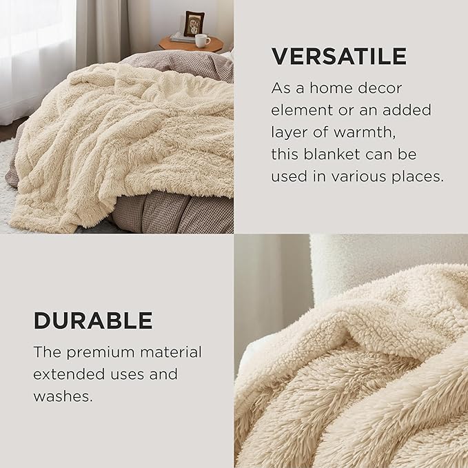Bedsure GentleSoft Fluffy Beige Throw Blanket for Bed, Faux Fur Gifts Beige Decor Light Tan Khaki Blanket Neutral Decoration for Home, Soft Cozy Fuzzy Plush Thick Warm Sherpa Fleece Cute Stuff, 50x60