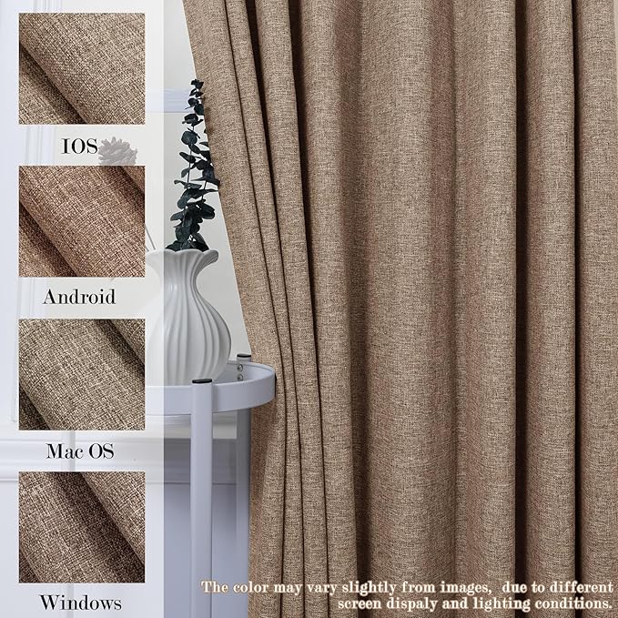 Extra Wide 100% Blackout Linen Textured Curtains - Room Dividers, W150 x L108 (1 Panel), Pinch Pleat Drapes for Living Room, Full Light Block Out Drapery for Sliding Door, Taupe