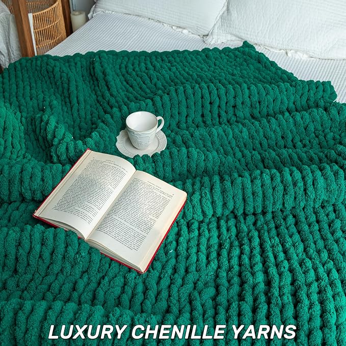 Chunky Knit Blanket - Luxury Soft Cozy 50 * 60 Throw Blanket,100% Woven Blanket Rope Knot Throw Blanket for Couch, Sofa, Home Decor, Gift - Machine Washable（Blackish Green）