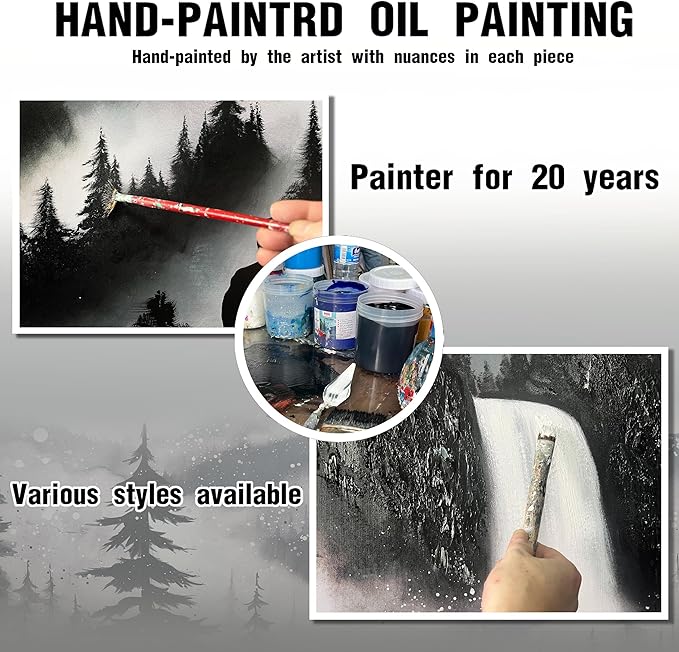 Mountain Hand Painting Wall Decor For Living Room - Extra Large Waterfall Pictures Wall Art For Office - Landscape Canvas Wall Art For Bedroom Size 36 x 72 Inch