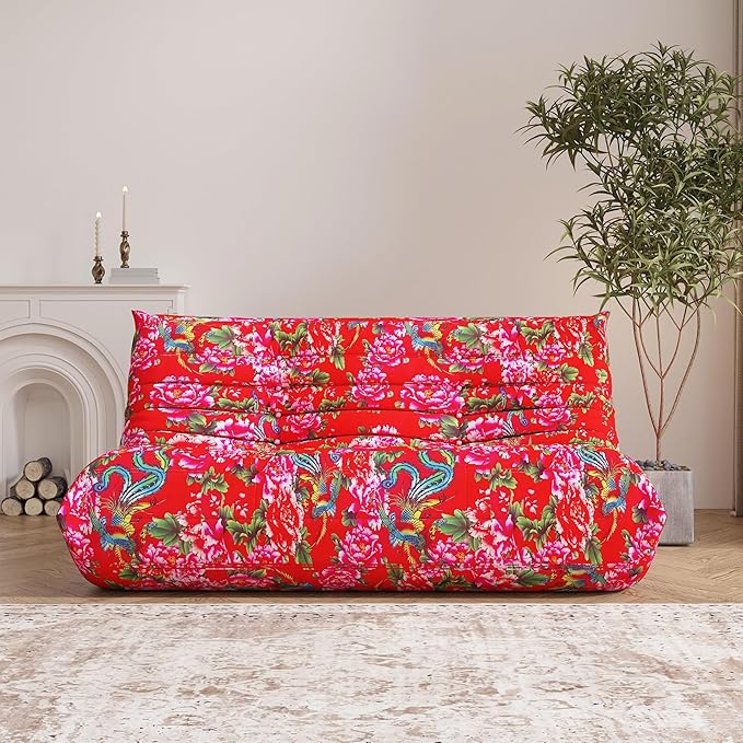 Bean Bag Chair, Loveseat Fireside Chair Bean Bag Sofa Large Bean Bag Chair for Adults, 2 Seater Bean Bag Chairs for Teens with High Density Comfortable Foam, Bean Bag for Living Room, Bedroom (Flower)